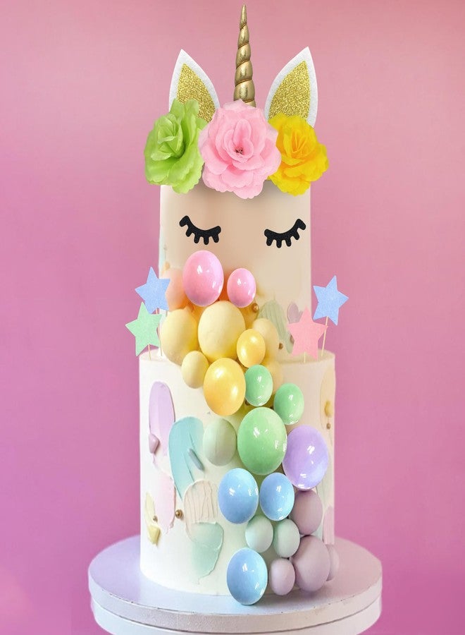 DRWATE 41 PCS Unicorn Cake Topper Unicorn Flower Cake Decorations with Flowers Balls Unicorn Happy Birthday Cake Decorations (Multicolor) - Image 5